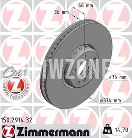 Přední levý brzdový kotouč (374x36mm) / 154mm vnitřní průměr