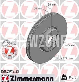 Přední pravý brzdový kotouč (374x36mm) / 154mm vnitřní průměr