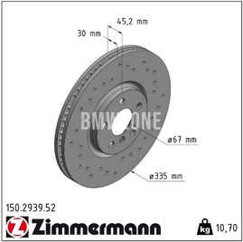 Přední brzdový kotouč (335x30mm) děrovaný